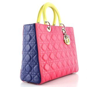 Christian Dior Tricolor Cannage Quilted Lambskin Leather Large Lady Dior Bag